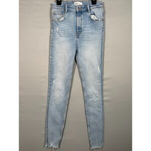 Zara Grunge Jean Denim Women's  Size 4 Distressed Raw Hem‎ Straight Leg